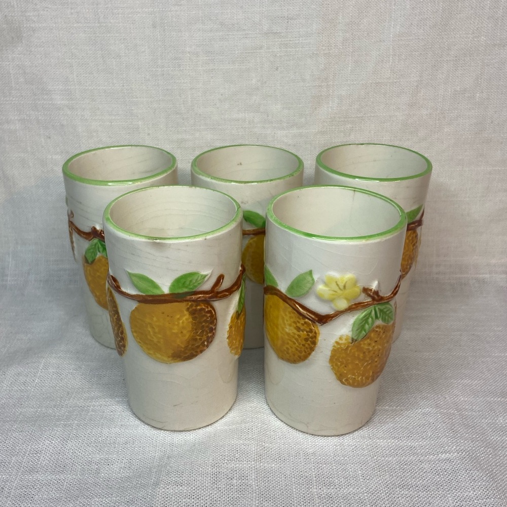 Set Of 5 Vintage Napco Orange Citrus Juice Glasses